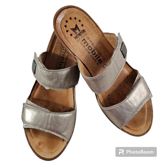 Mephisto Double Strap Gold Metallic Leather Sandals With Heels EU 41 / U… - Picture 1 of 9